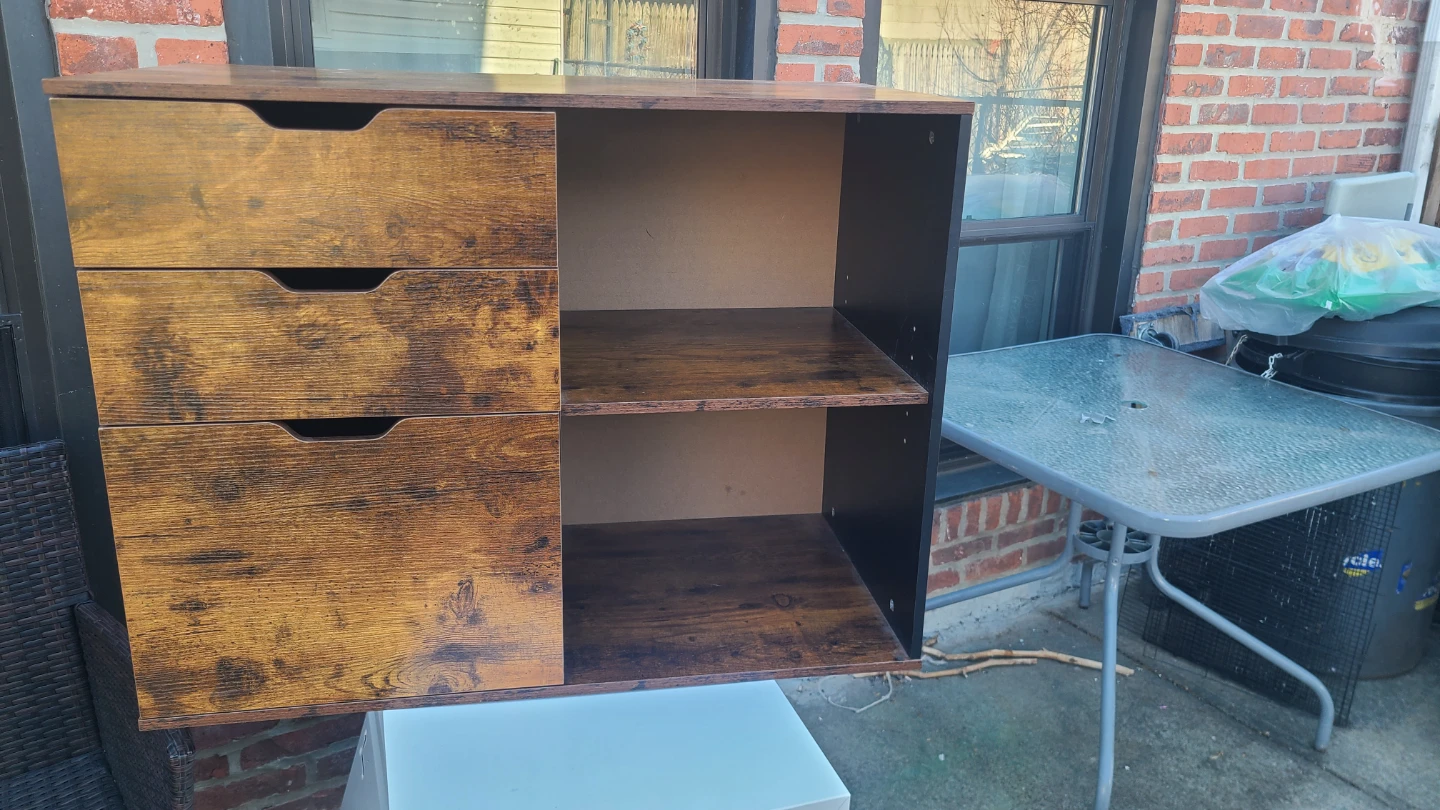 Wood Finish Storage Cabinet with 3 Drawers and Open Shelves - photo 4