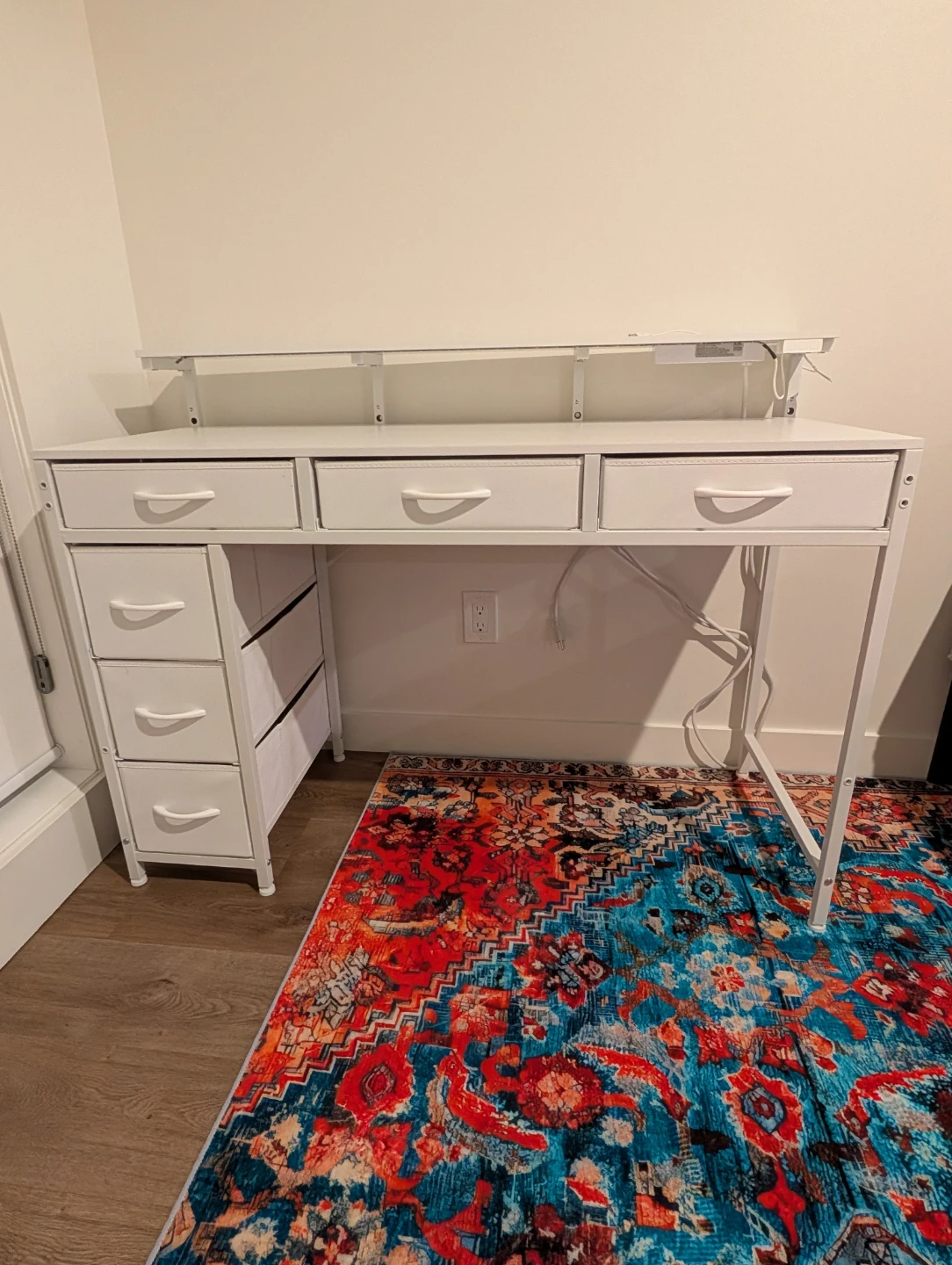 Huuger White Gaming Desk with LED Lights and Power Outlets