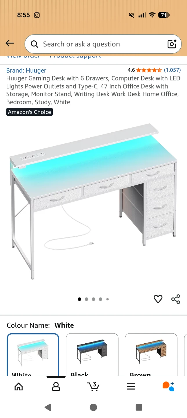 Huuger White Gaming Desk with LED Lights and Power Outlets - photo 4
