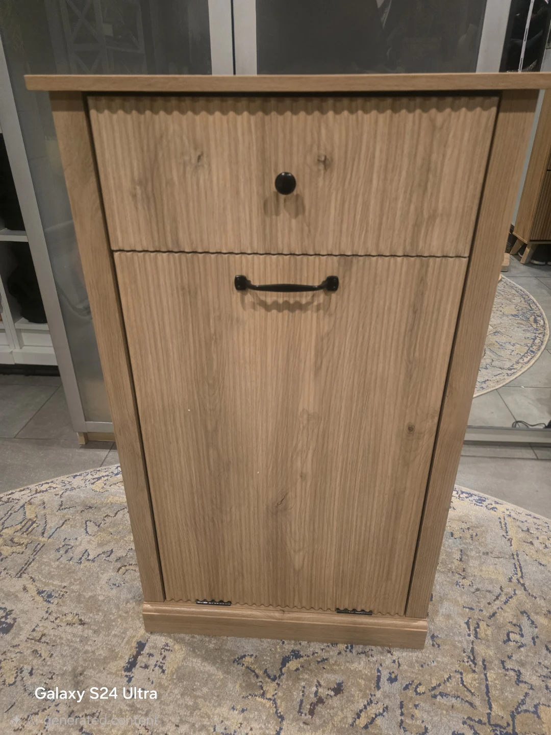 Modern Oak Tilt-Out Laundry Hamper Cabinet with Drawer - photo 3
