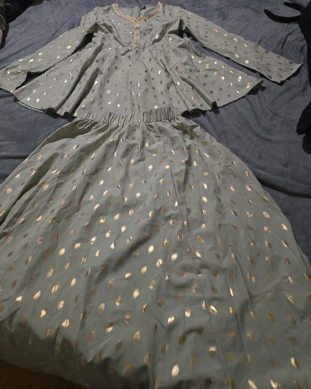 Light Green Polka Dot Dress and Skirt Set