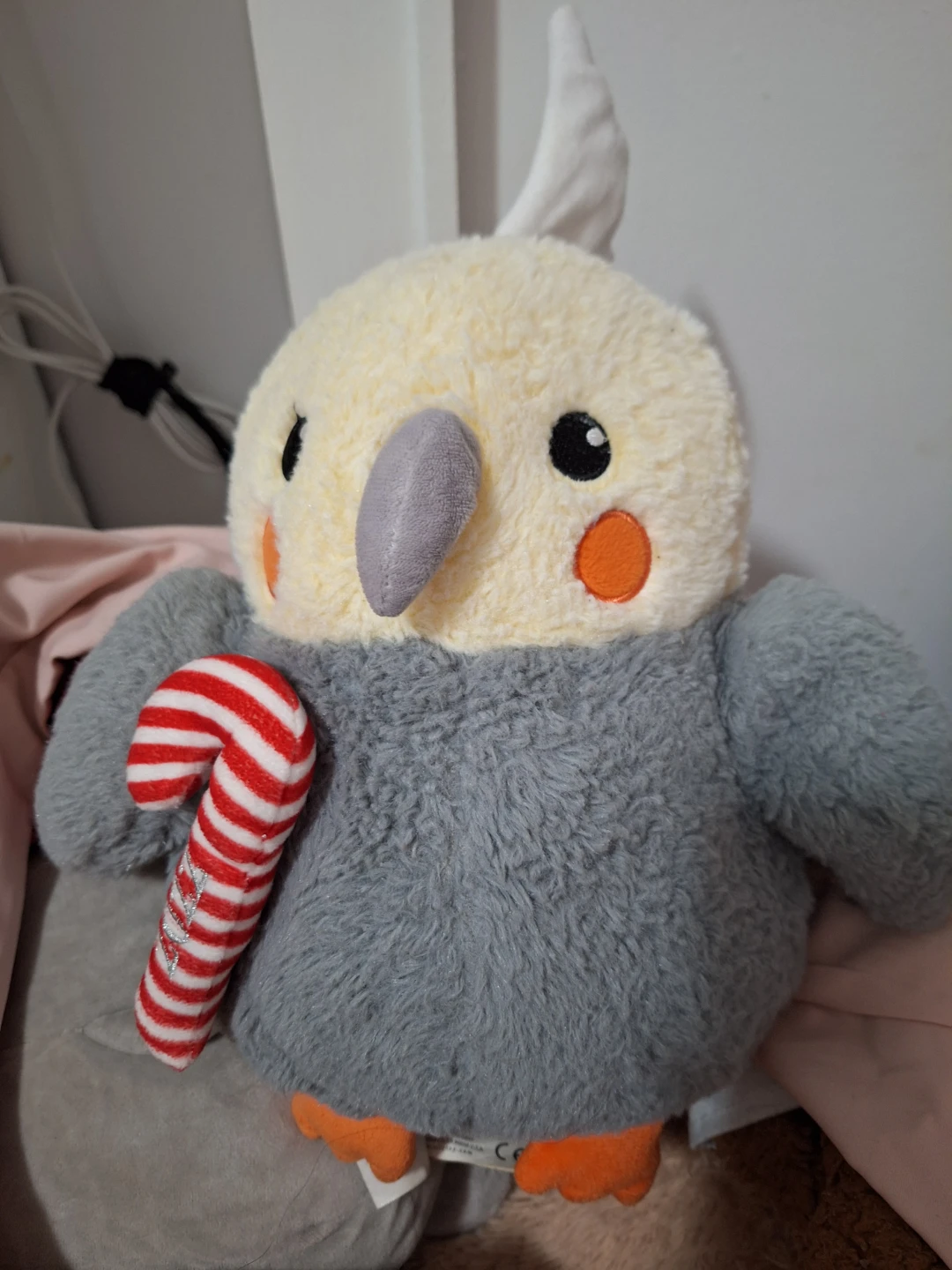 Plush Cockatiel Bird with Candy Cane Toy