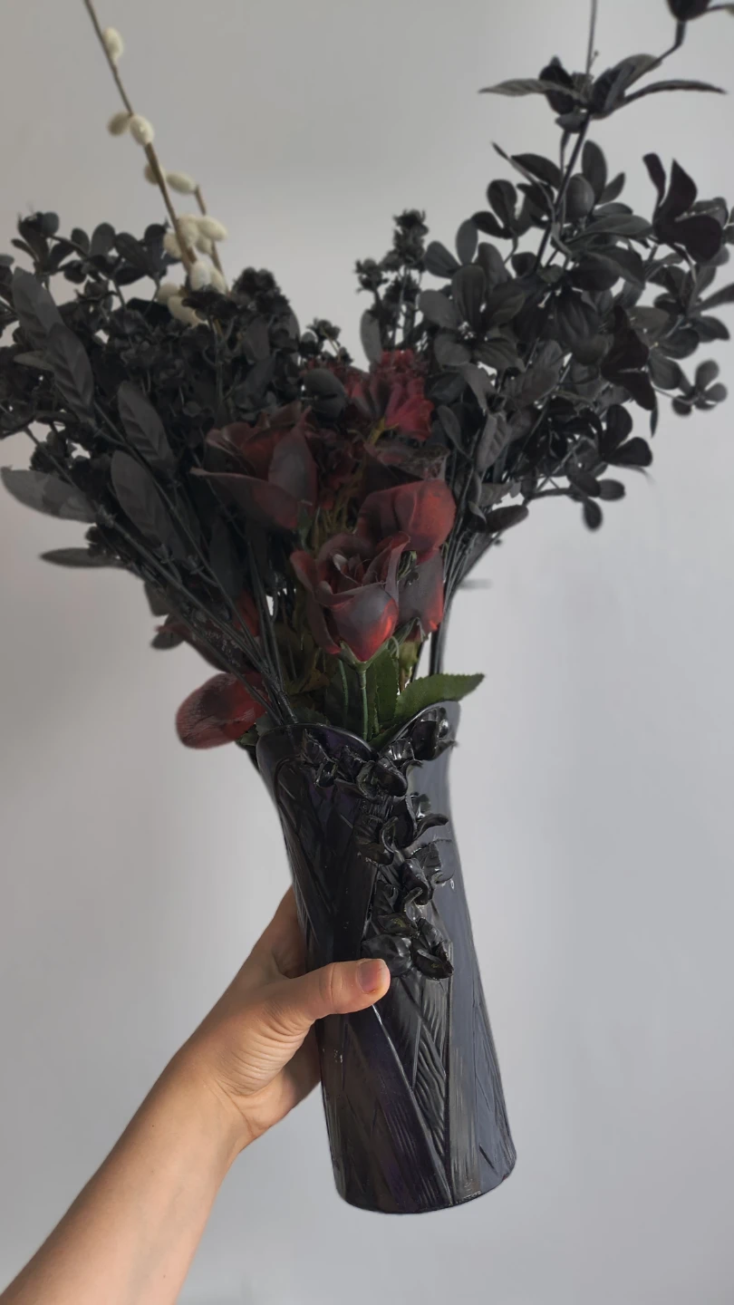 Black Decorative Vase with Faux Flowers