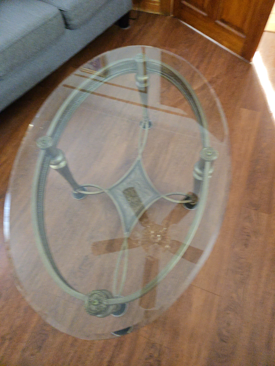 Glass Top Coffee Table with Ornate Metal Base