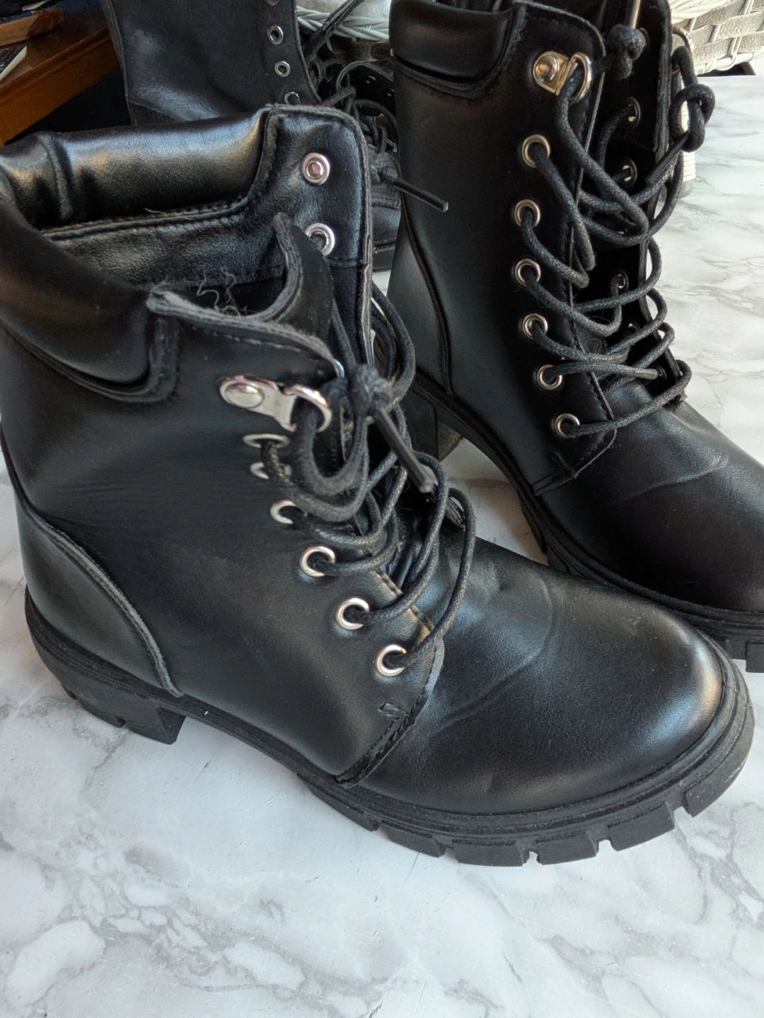 Black Lace-Up Combat Boots SIZE 7 LADIES - photo 2