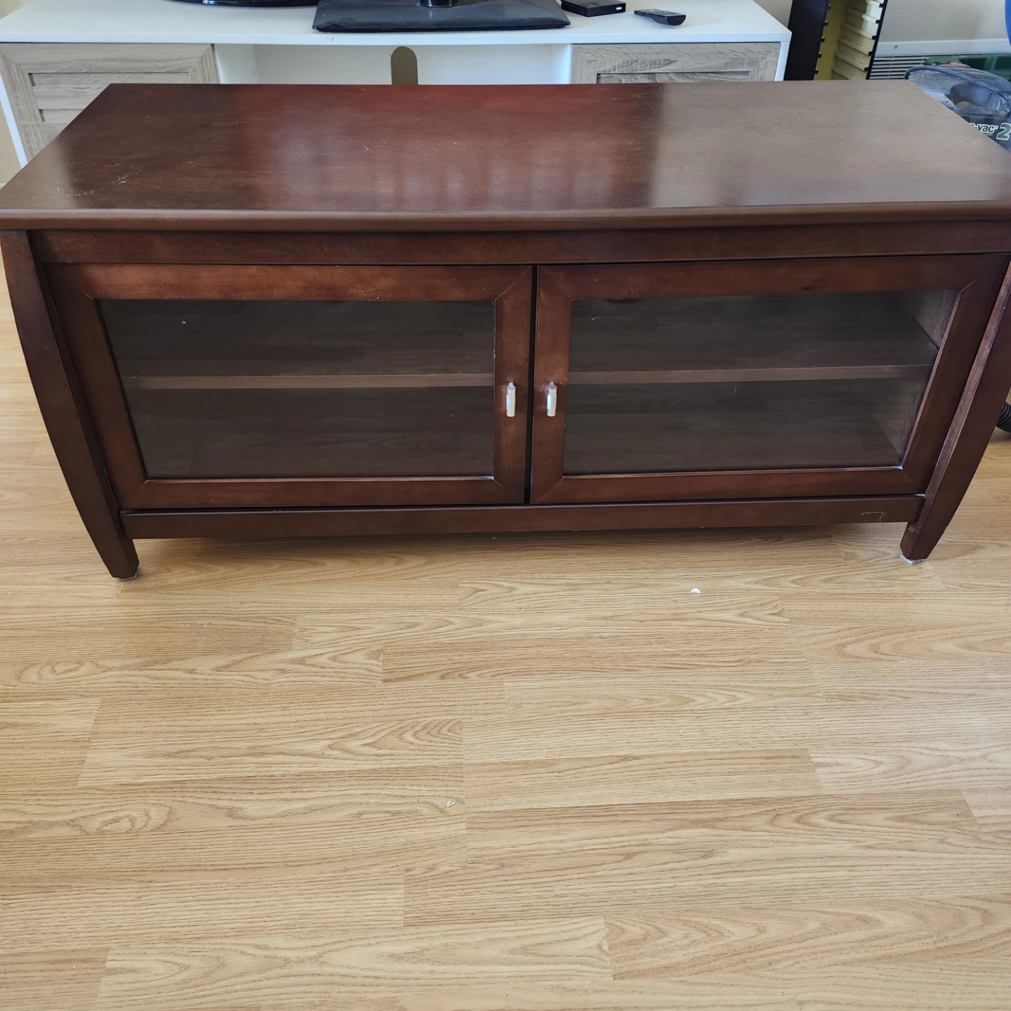 Medium OakTV Stand with Glass Doors - photo 2