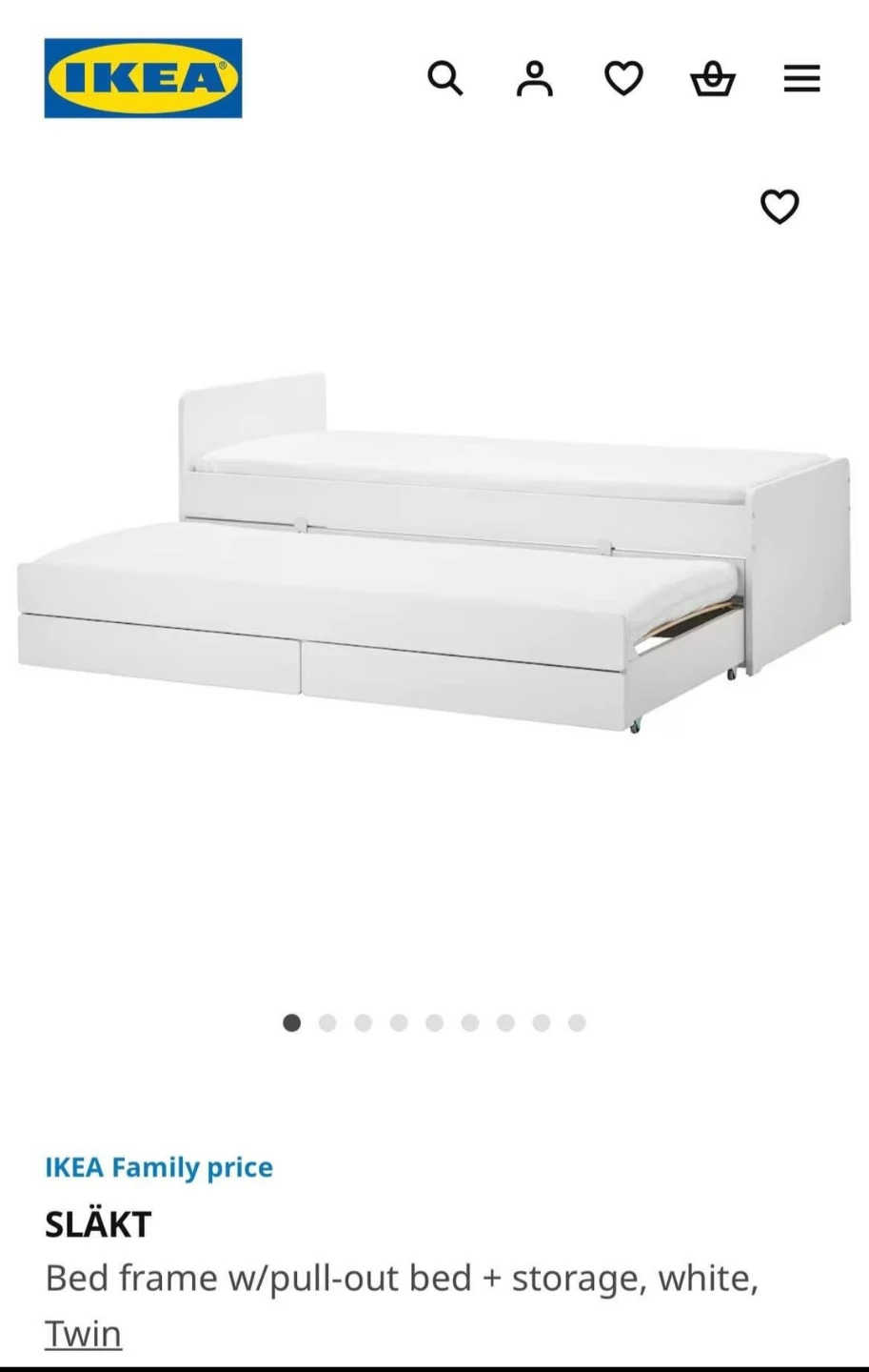IKEA SLÄKT Twin Bed Frame with Pull-out Bed and Storage - White