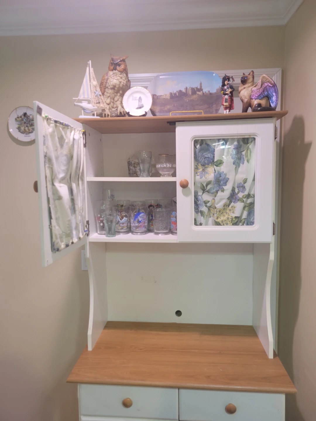 White microwave pantrywith Wooden Accents - photo 2