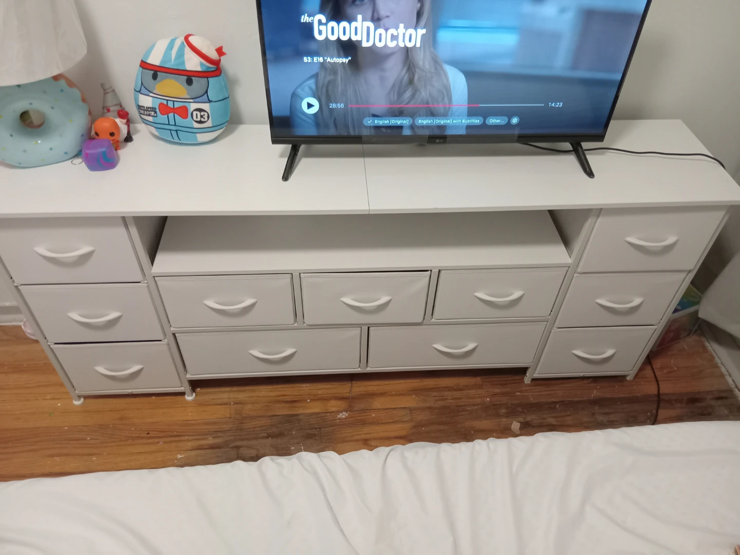 White Dresser with Drawers and Built-in Power Strip