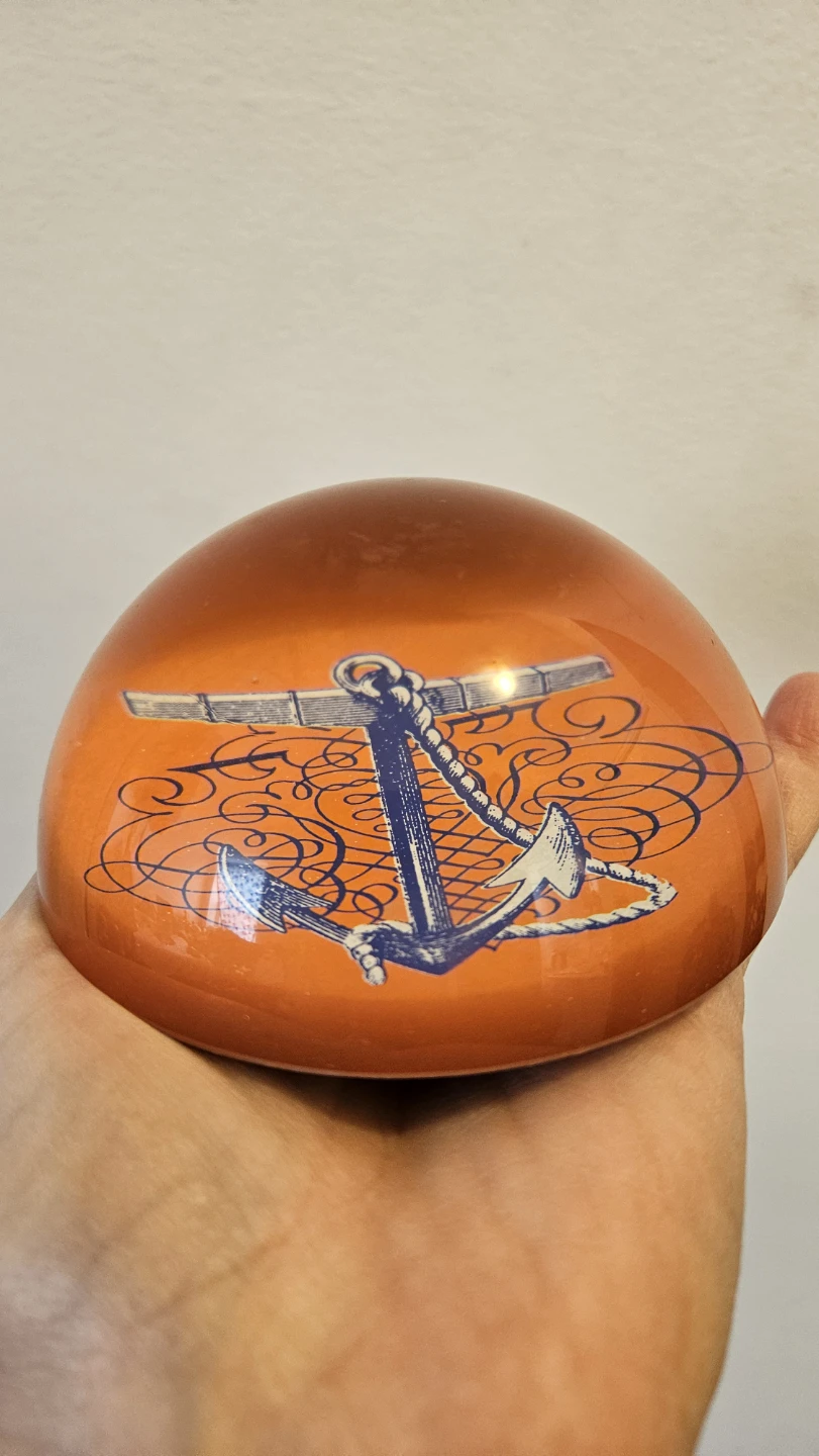 Orange Glass Paperweight with Anchor Design - photo 2