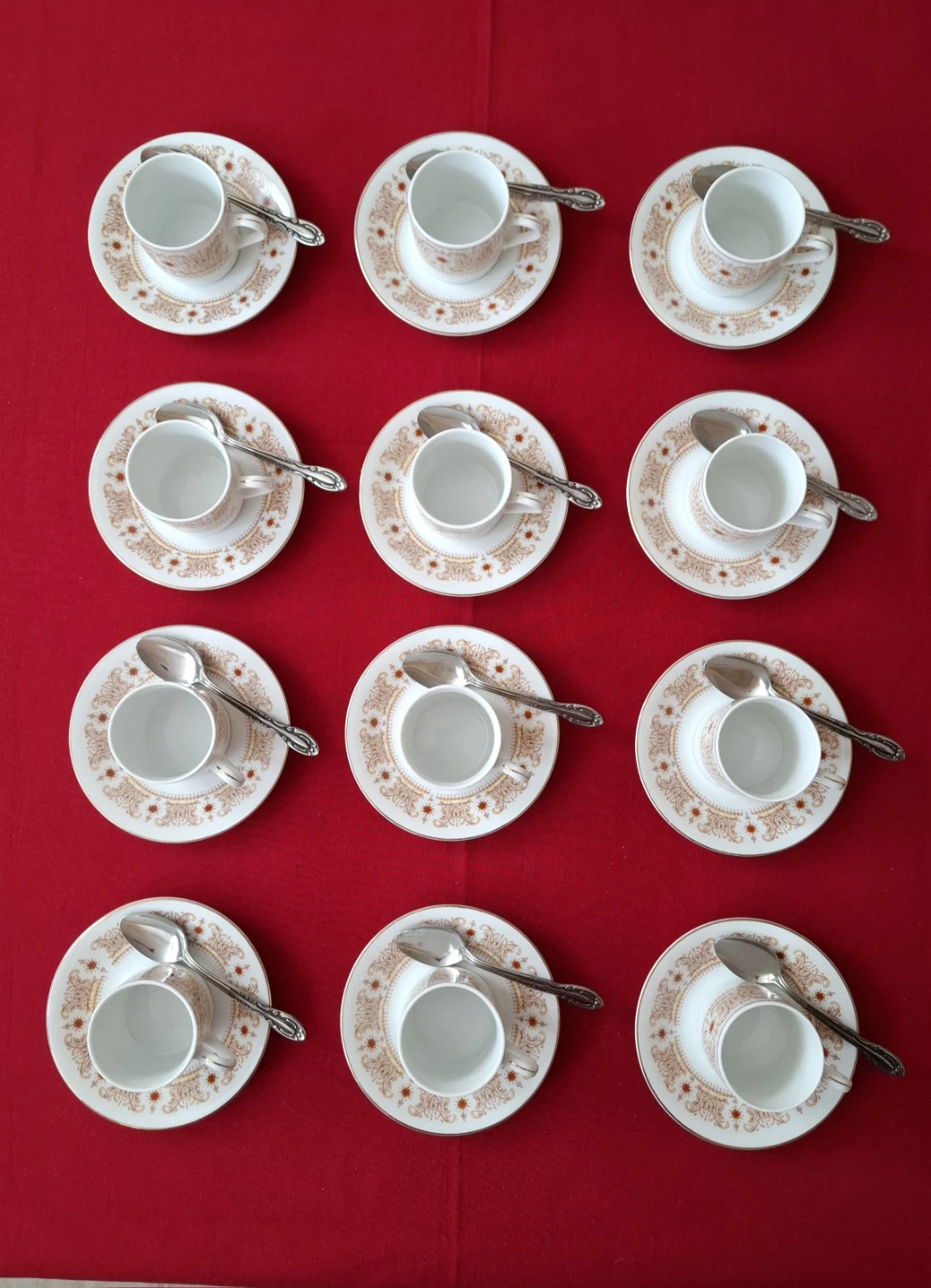 Set of 12 Vintage Espresso Cups and Saucers with Spoons