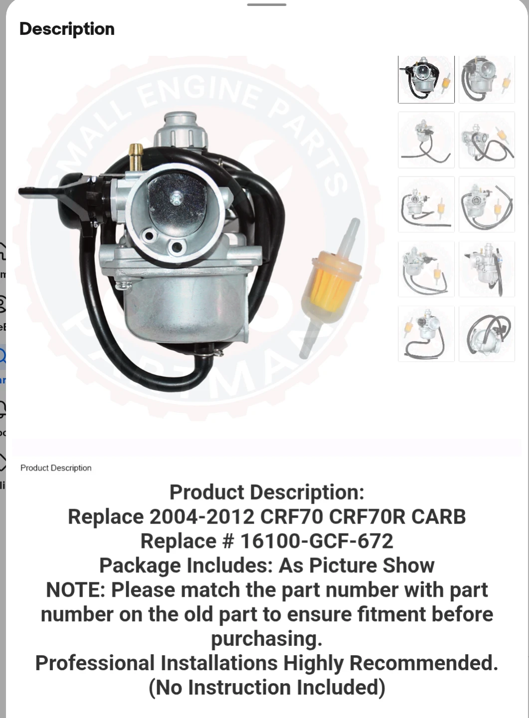 Carburetor Assembly for CRF70 / CRF70R (2004-2012) - photo 3