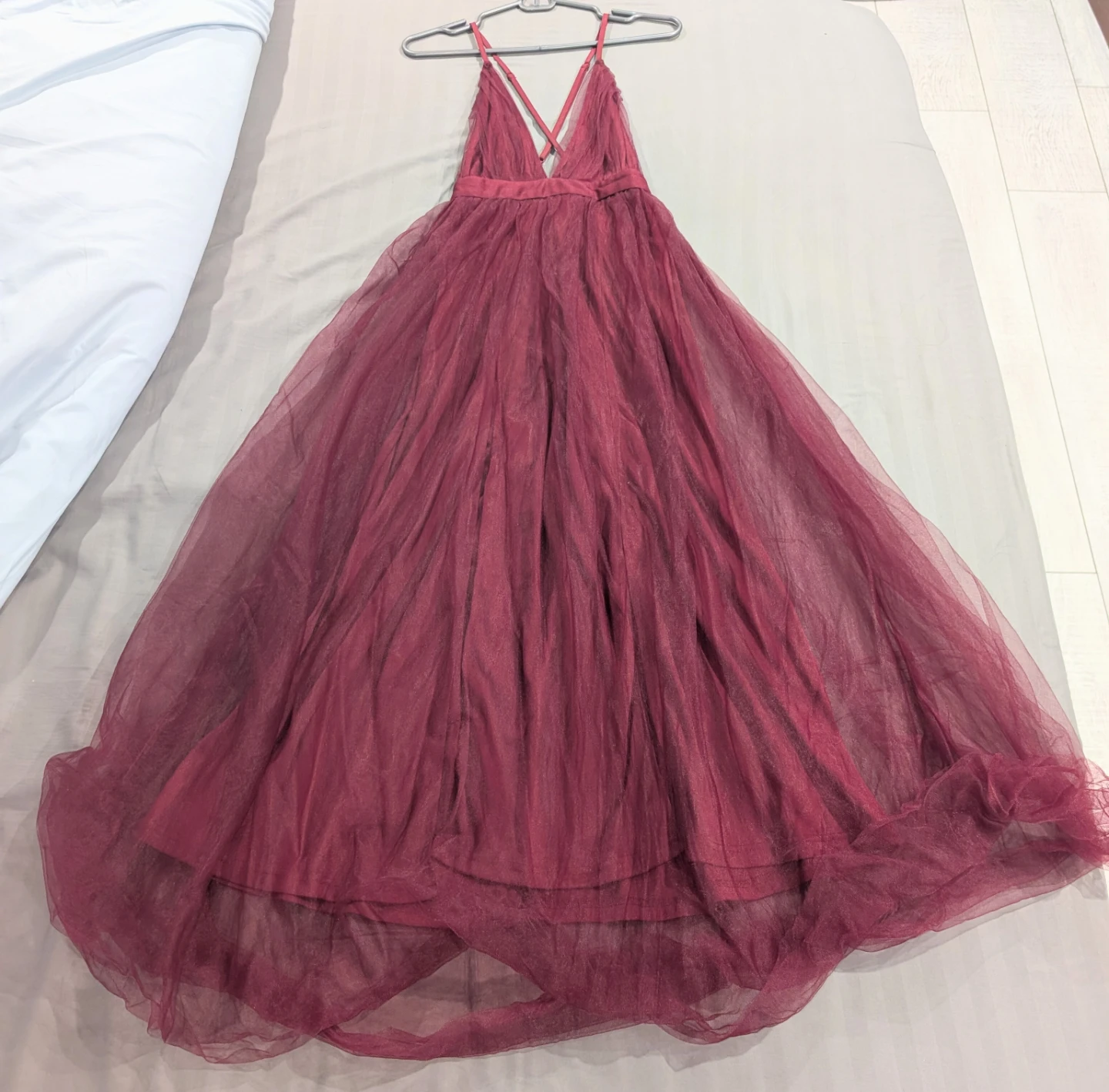 SHEIN Women's Burgundy Tulle Gown - Size S