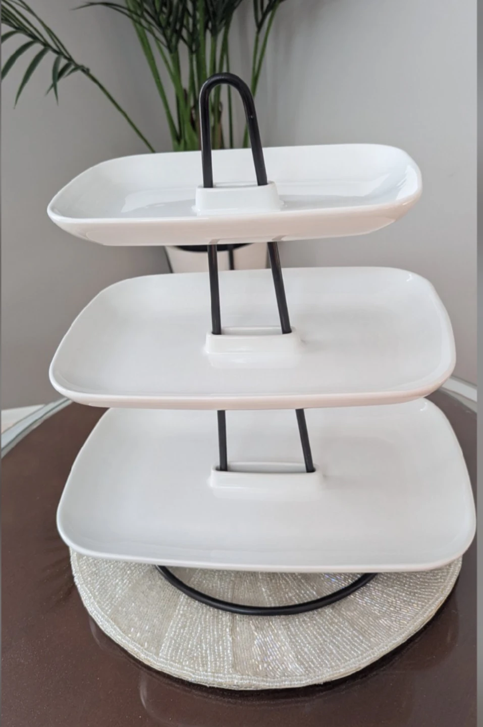 3-Tier White Rectangular Serving Platter Stand