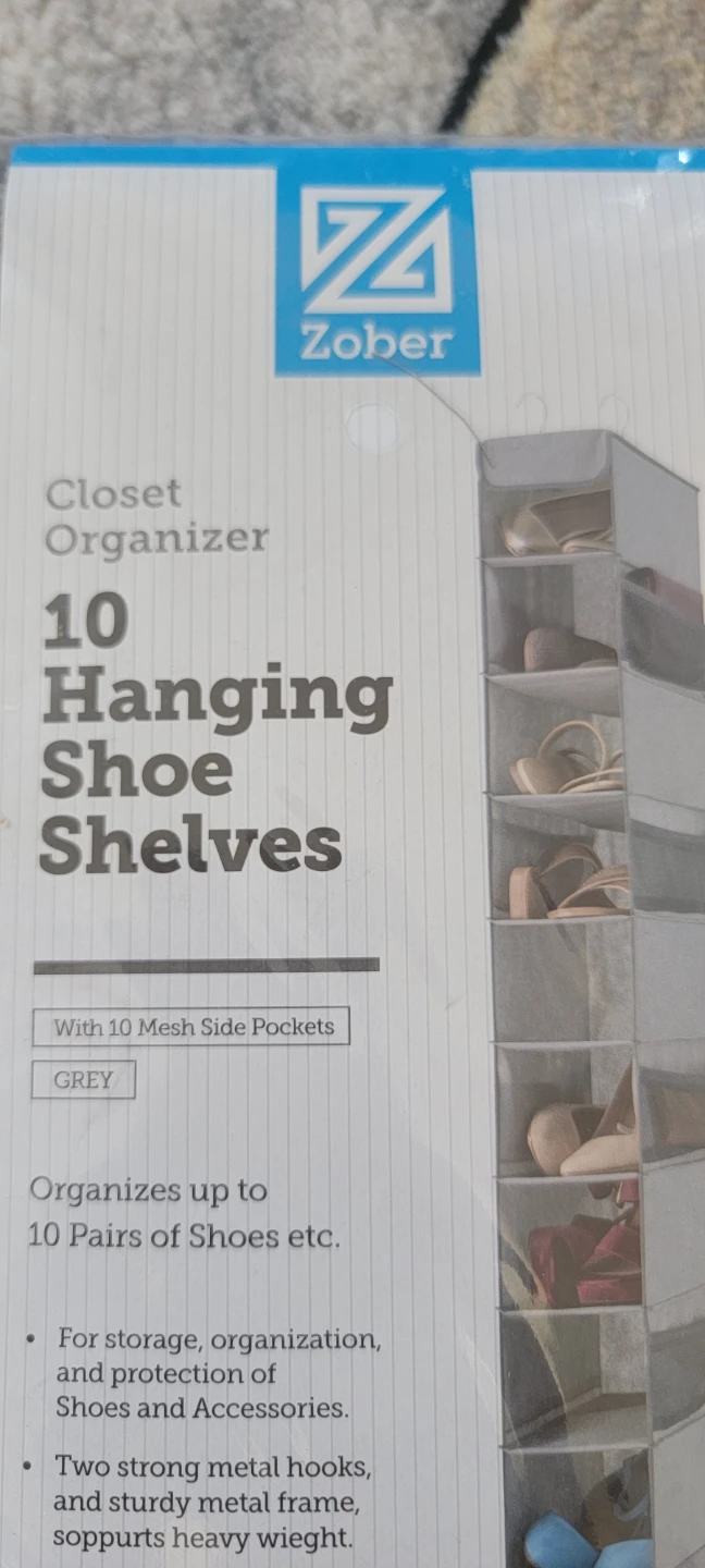 Zober 10 Hanging Shoe Shelves Closet Organizer - Grey - photo 2