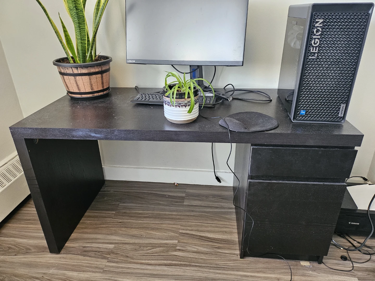 Black Wooden Desk with Drawers