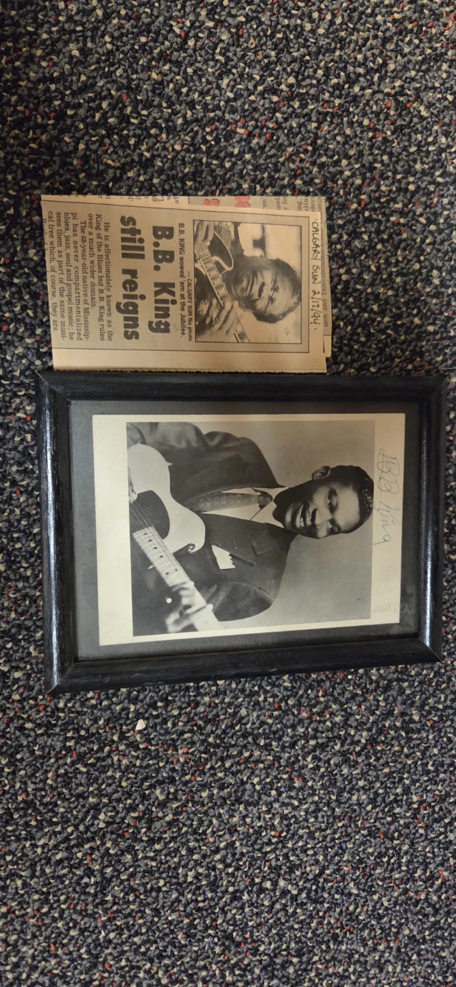 Framed B.B. King Photo with Calgary Sun Article