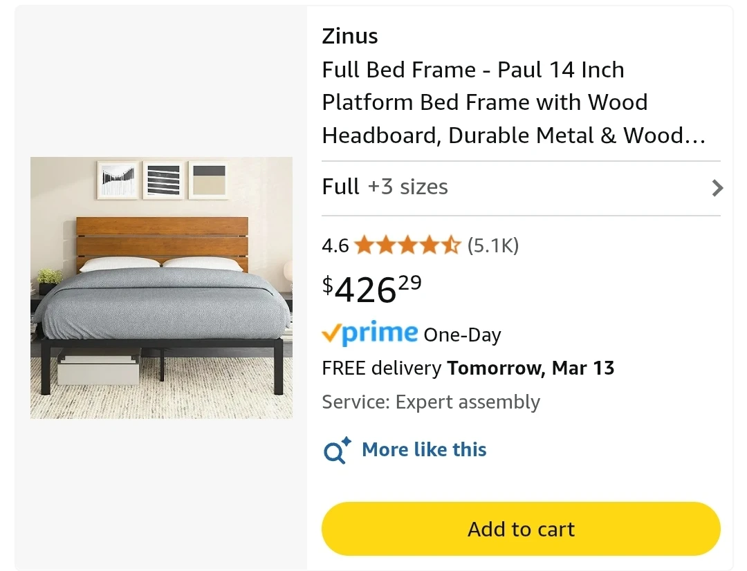 Zinus Full Bed Frame - Paul 14 Inch Platform Bed - photo 2
