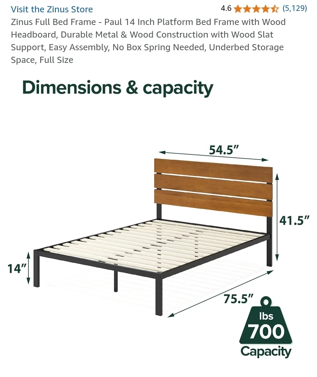 Zinus Full Bed Frame - Paul 14 Inch Platform Bed - photo 3