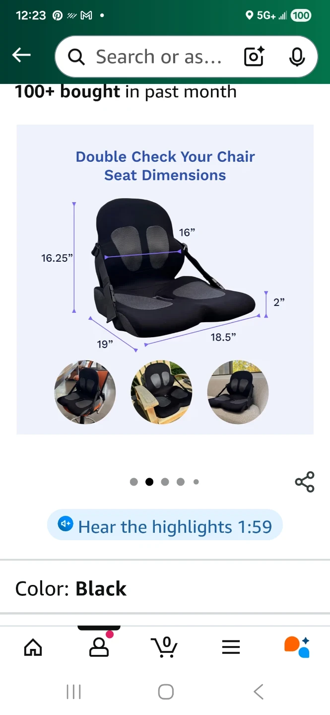 Black Lumbar Support Seat Cushion