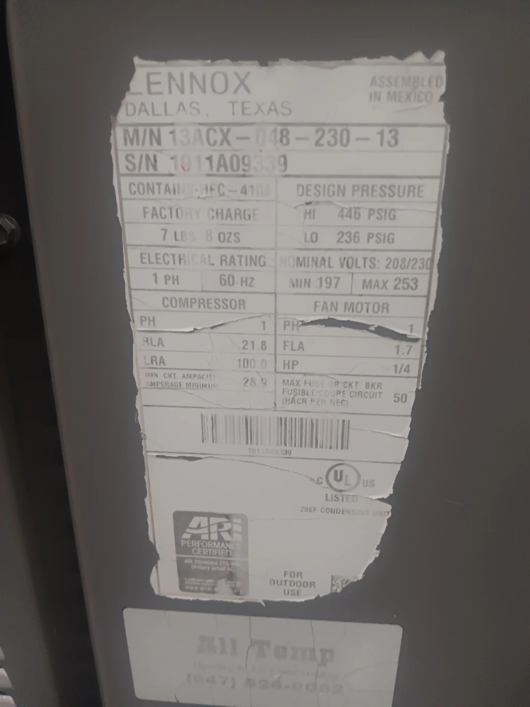 Lennox M/N 13ACX-048-230-13 Air Conditioner Condenser Unit - photo 2