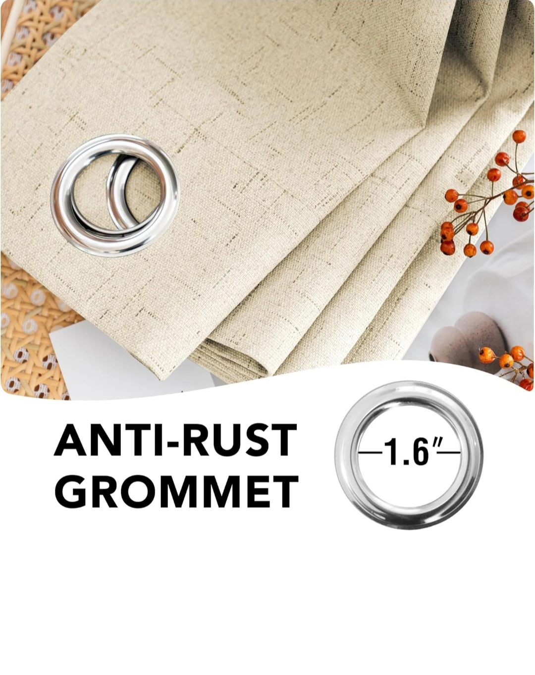 Faux Linen Textured Grommet Curtains - Beige - photo 3