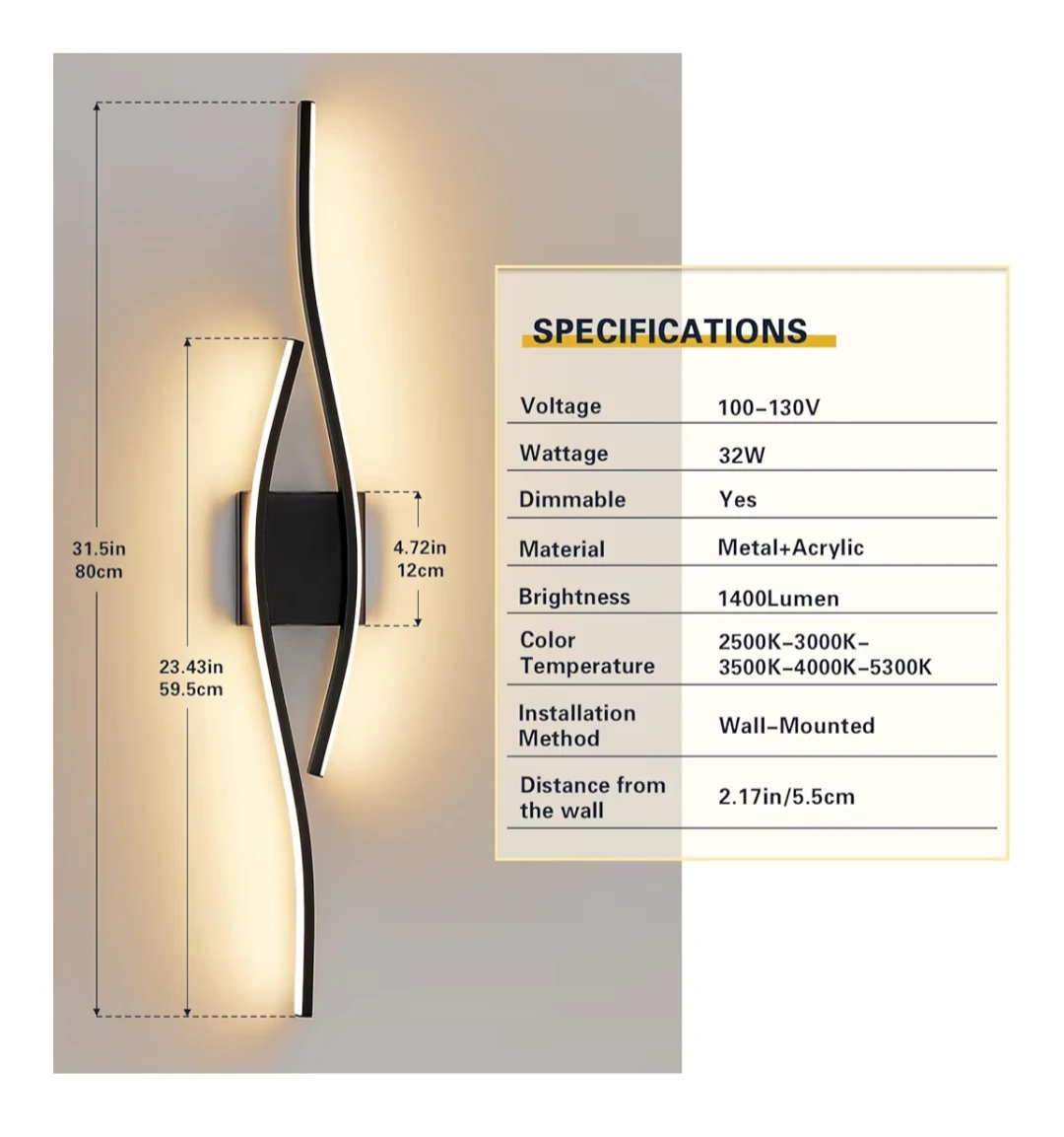 Bathroom vanity over the light fixture 31.5inch black - photo 3