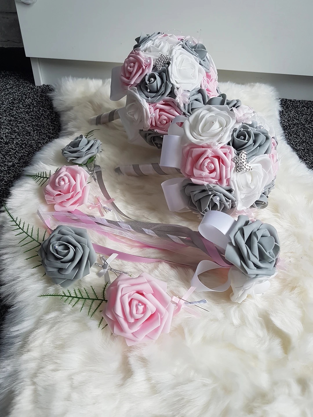 Artificial Flower Bridal Bouquet and Boutonniere Set - photo 5