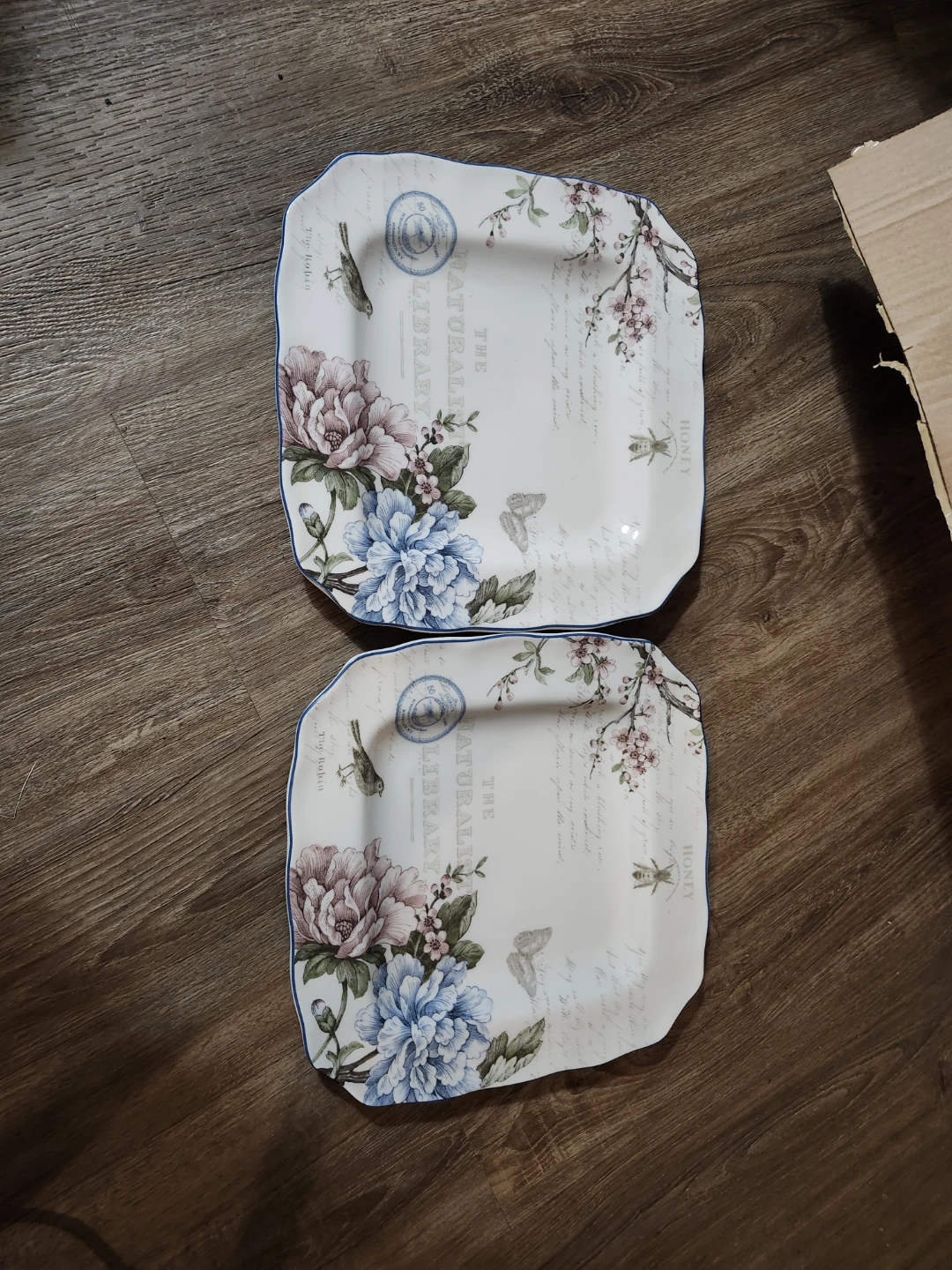 Set of 2 Square Dinner Plates - Floral Design - photo 2