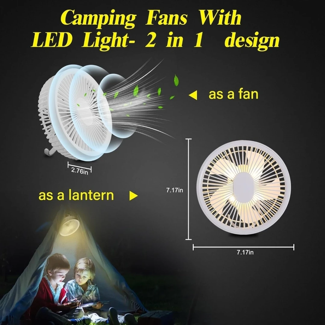 Camping Tent Fan with LED Light & Remote | Rechargeable Portable - photo 5