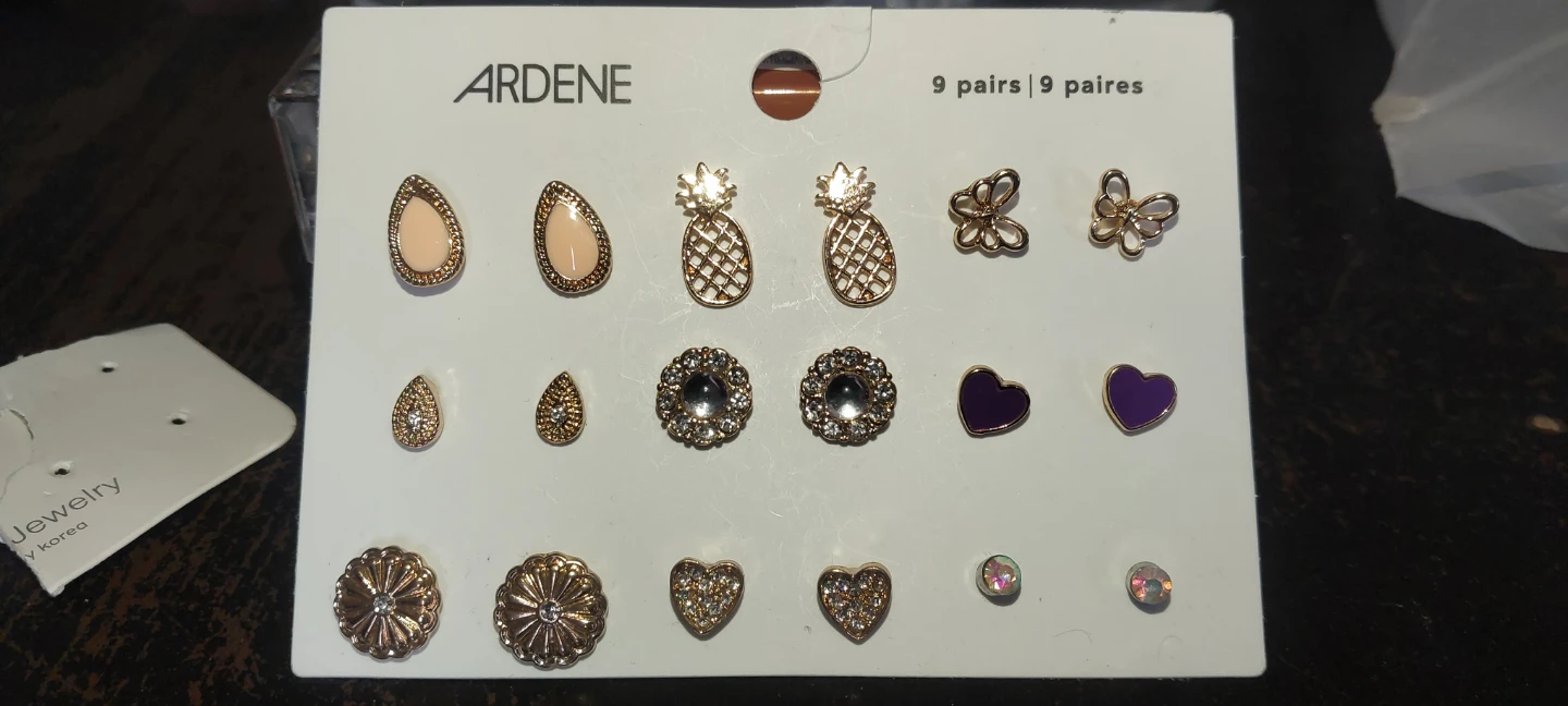 Ardene 9 Pairs Earrings Set - Gold Tone, Various Designs