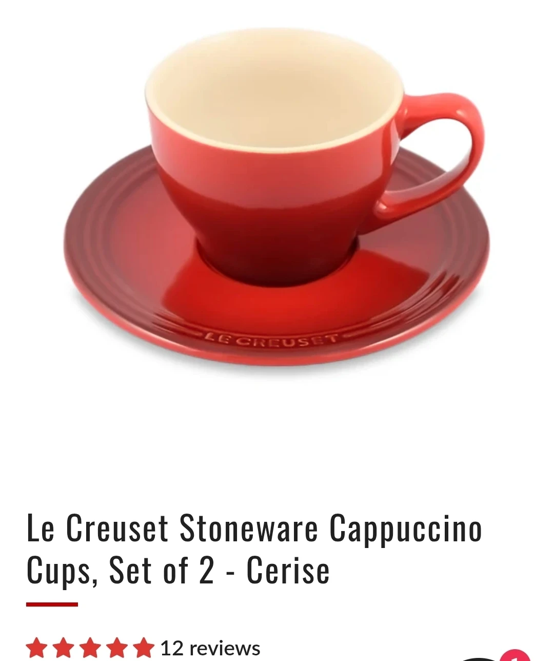 Le Creuset Stoneware Cappuccino Cups (Set of 2) Red *New In Box - photo 3