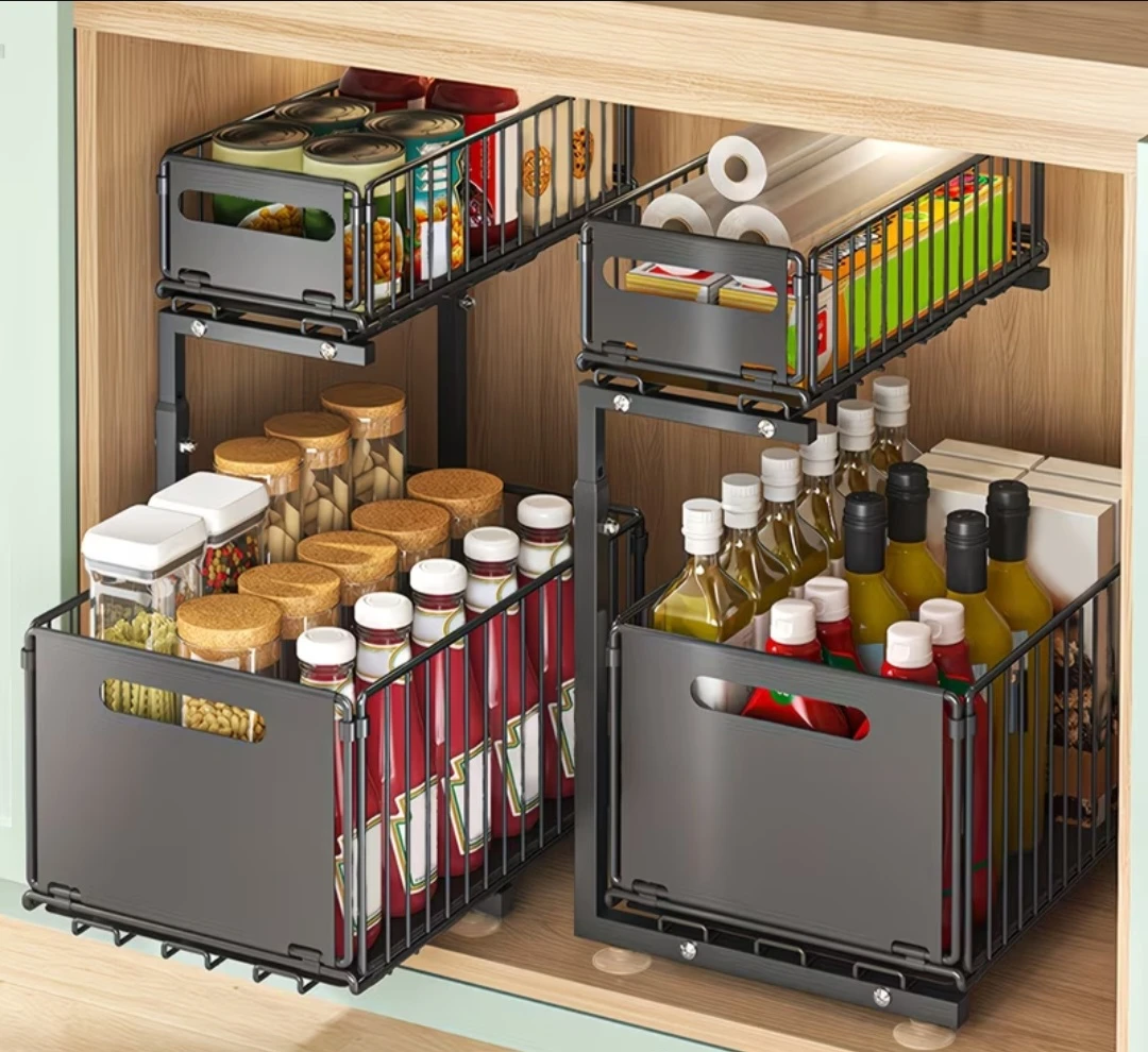 2-Tier Pull-Out Storage Rack- Space-Saving, Multifunctional ... - photo 3