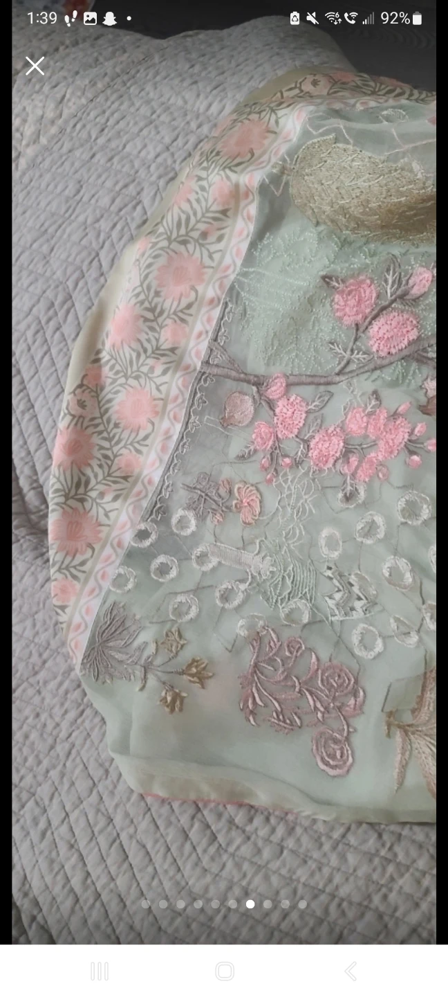 Embroidered Kameez Shalwar Set - Light Green with Pink Floral - photo 4