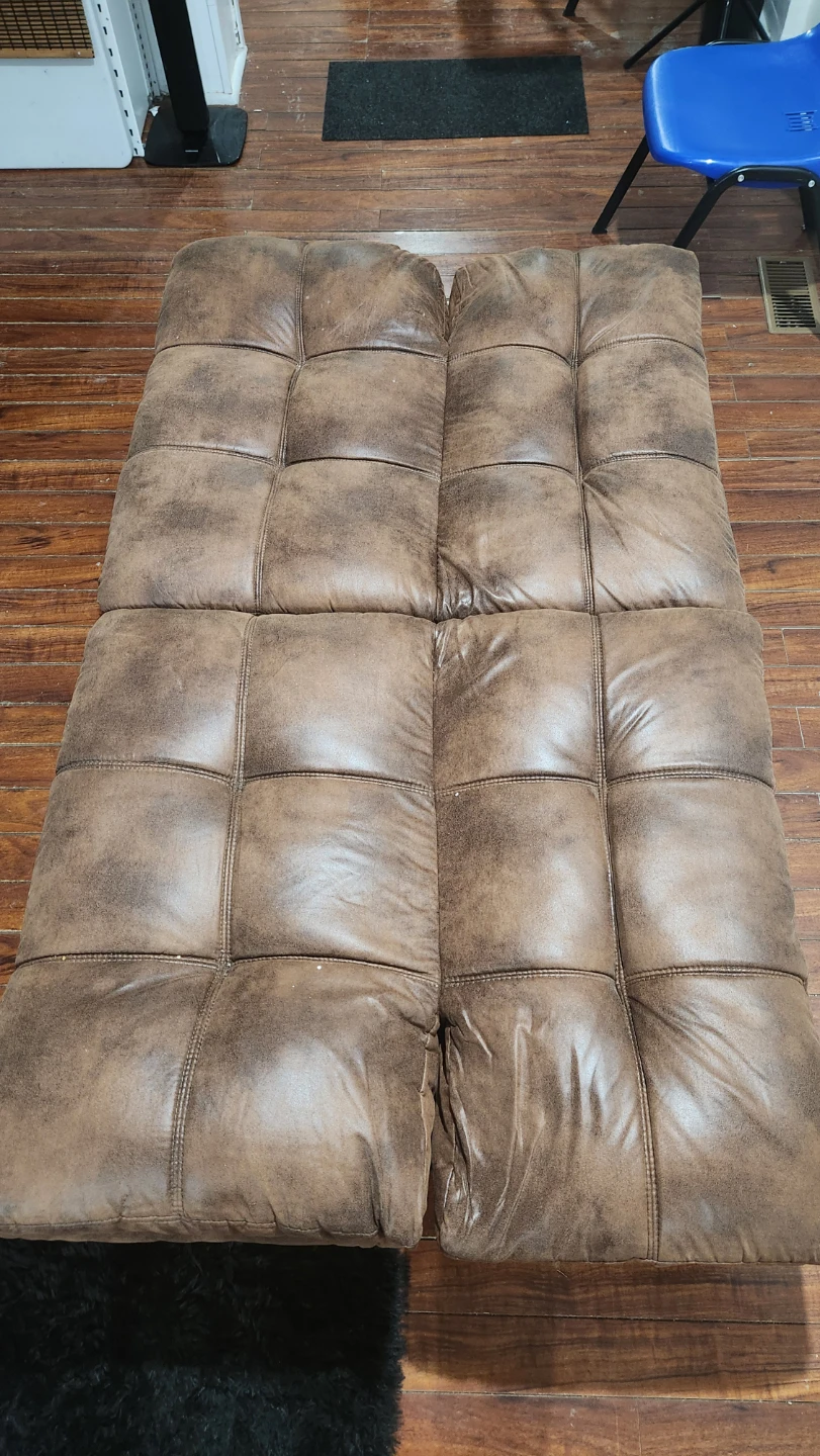 Brown Faux Leather Futon Sofa Bed - photo 3