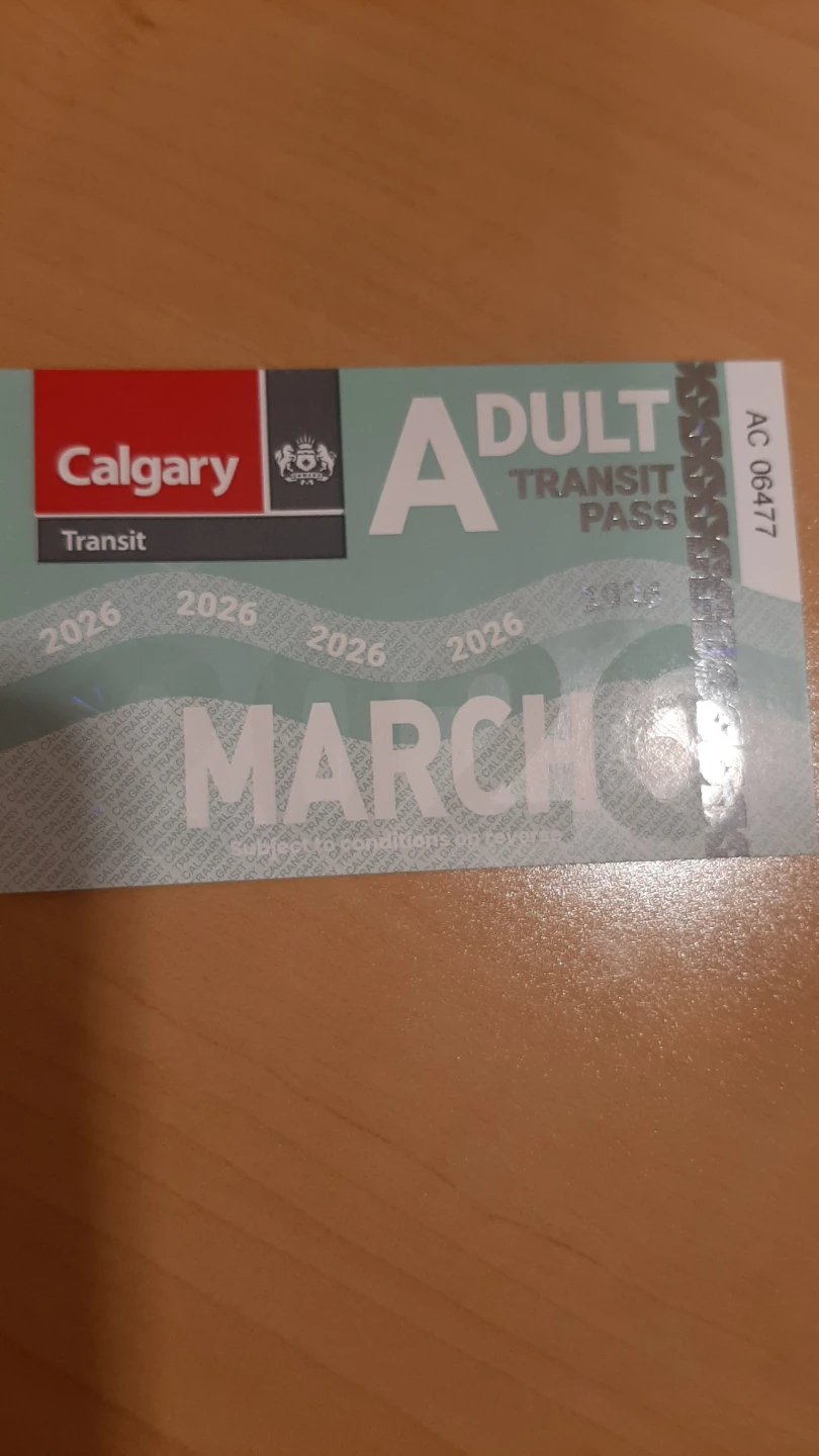 Calgary Transit Adult Monthly Pass - March 2026