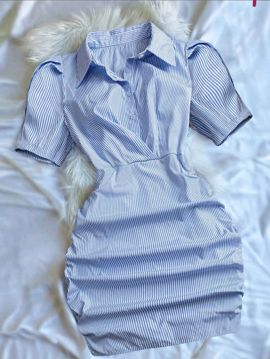 Blue and White Striped Shirt Dress
