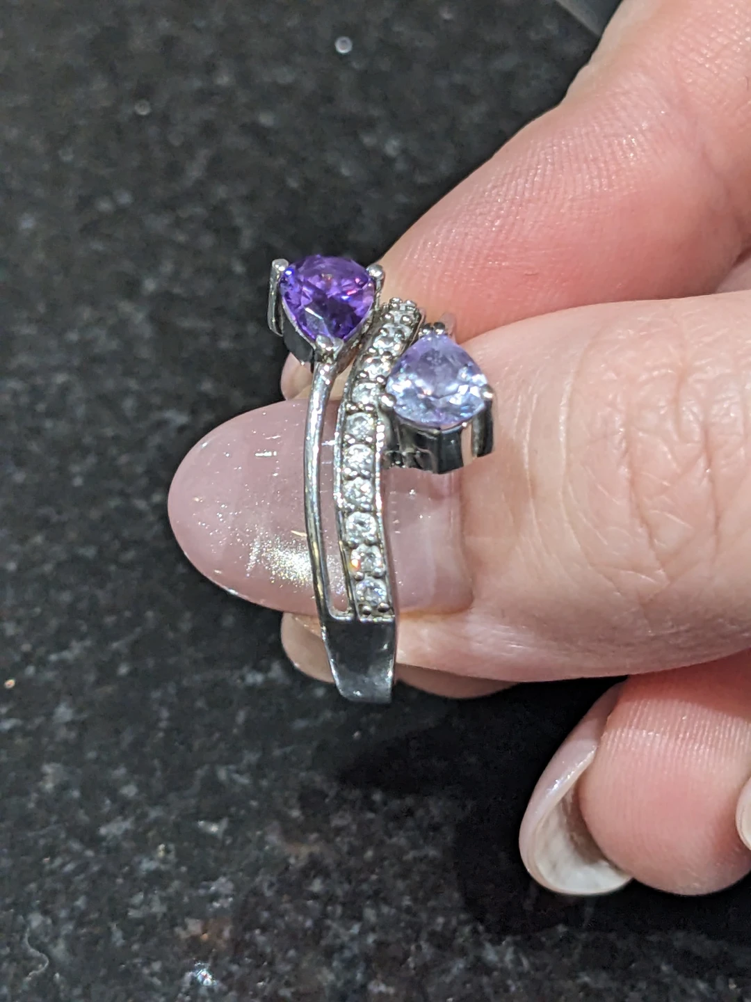 Size 7.5 Sterling Silver Pear Cut Cubic Zirconia Ring - photo 2