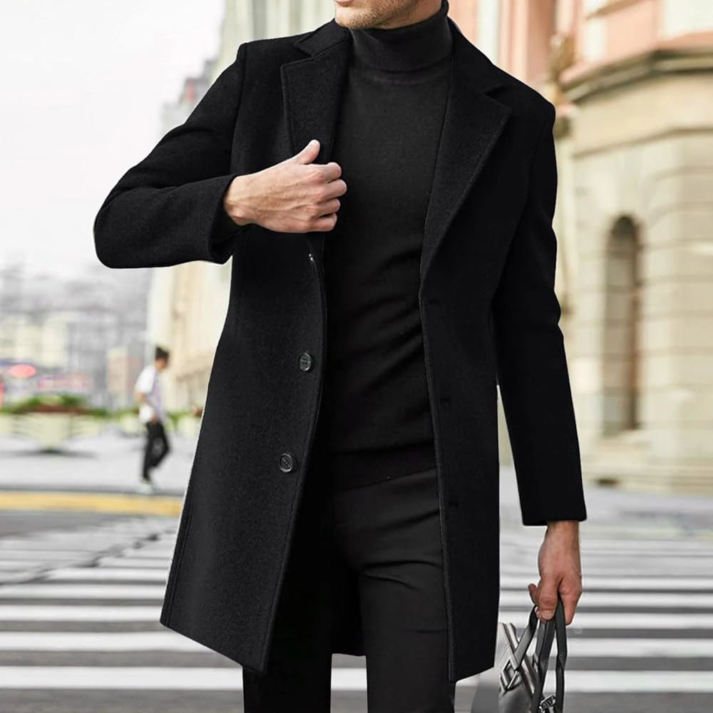 Men's Black Wool Blend Overcoat - photo 2