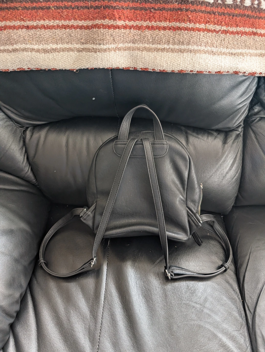 Black Faux Leather Mini Backpack - photo 2