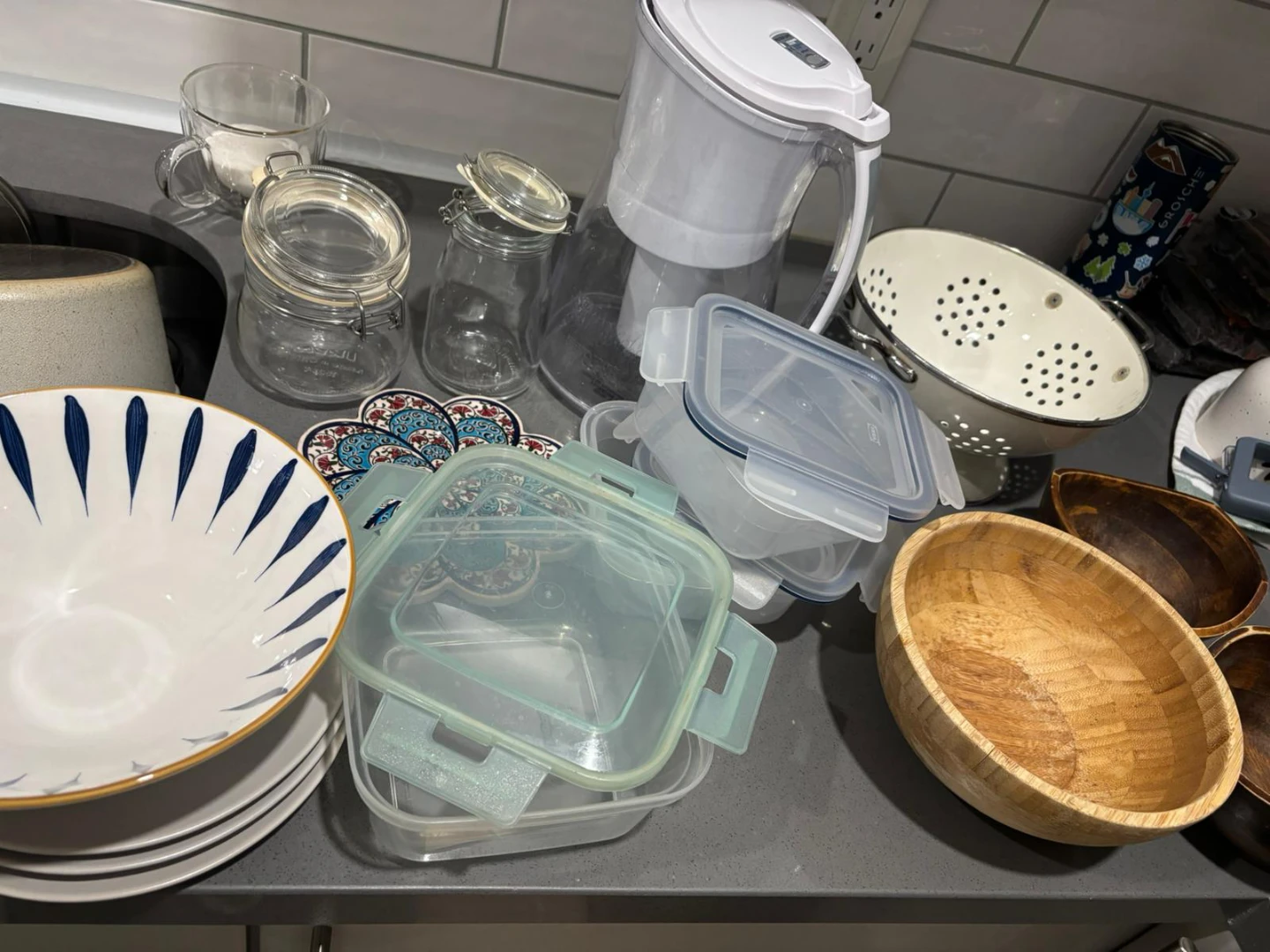 Assorted Kitchenware: Food Storage Containers, Bowls, and More