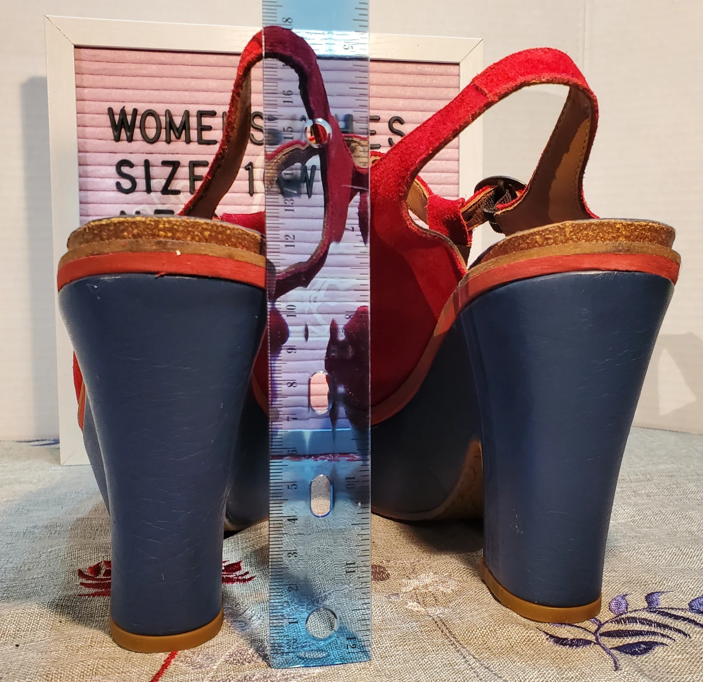 Hush Puppies Red & Blue Suede Platform Wedge Sandals Size 10W - photo 5