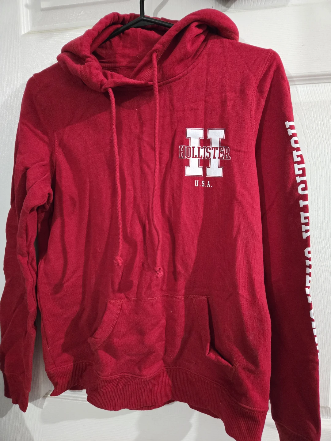 Hollister Red Hoodie with Sleeve Logo