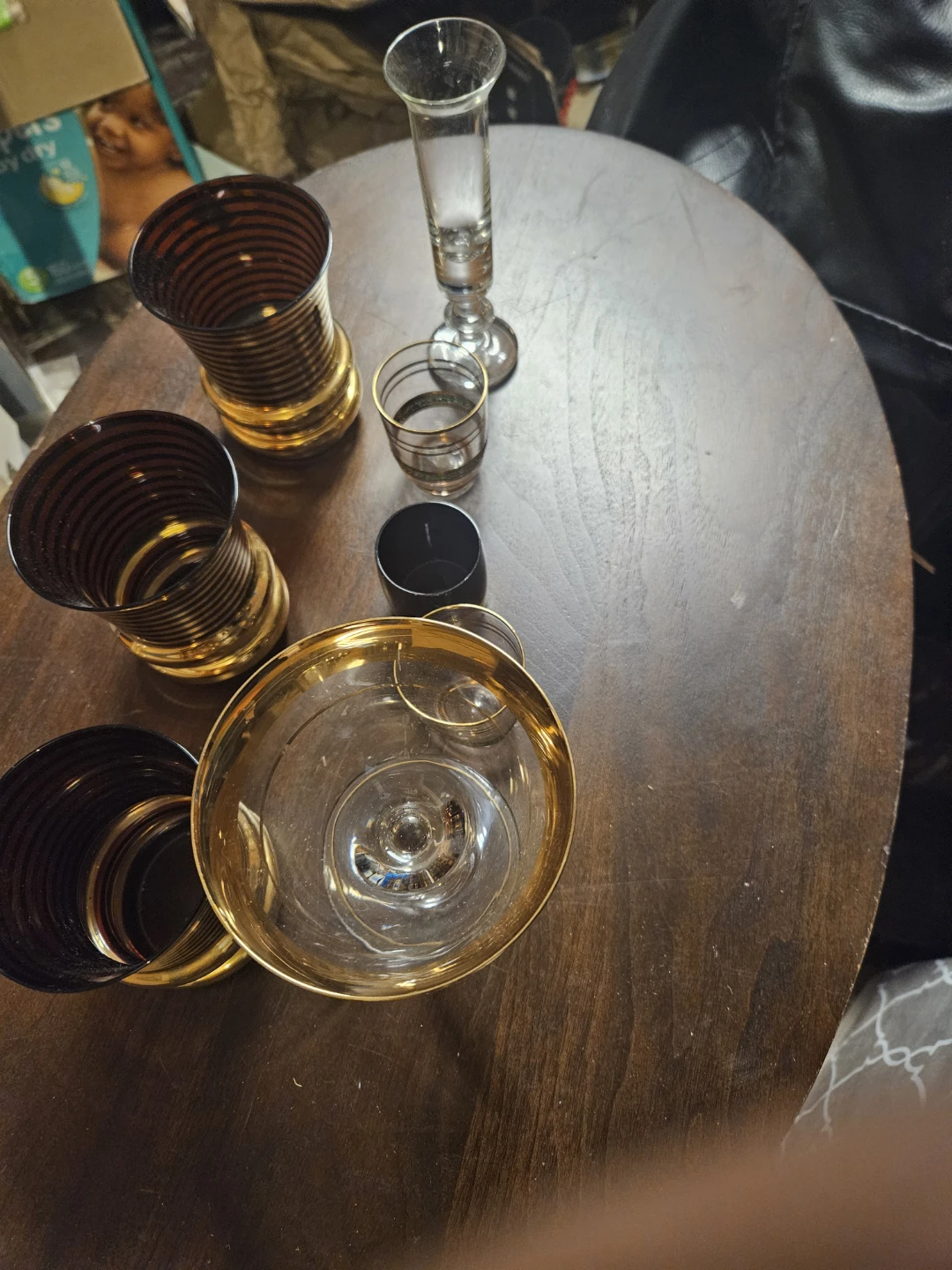Set of 7 Amber and Gold Striped Glasses - photo 2