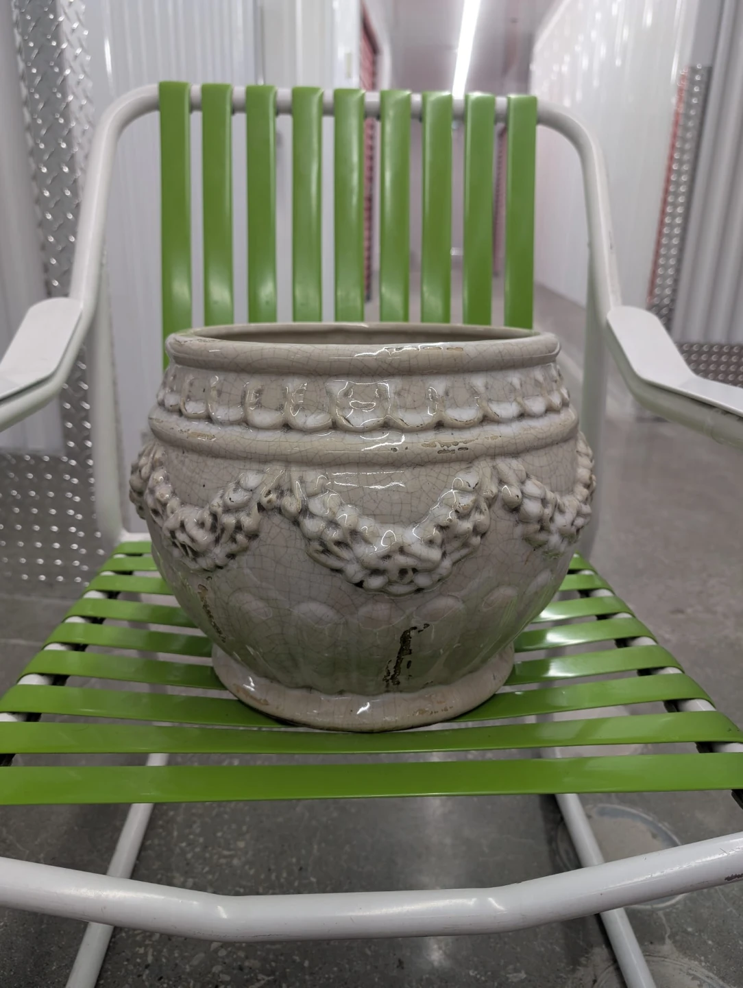 Vintage Metal Lawn Chair with Green Straps - photo 3