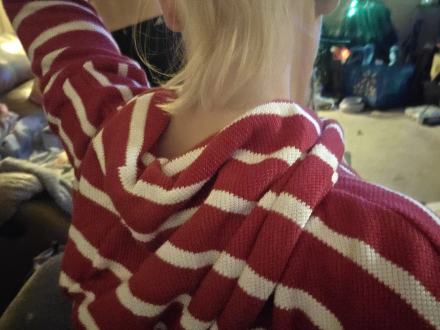 Red and White Striped Hoodie