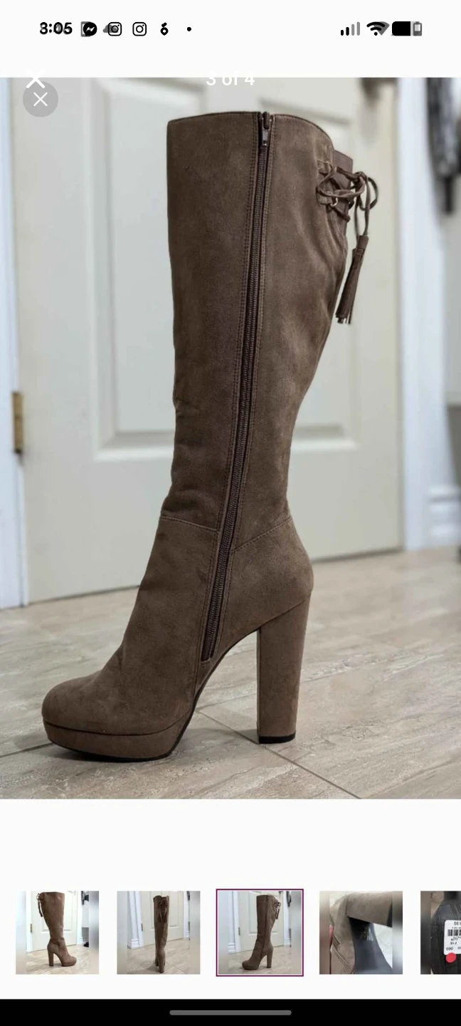 Taupe Suede Lace-Up Knee-High Boots - Size EUR 38 - photo 3