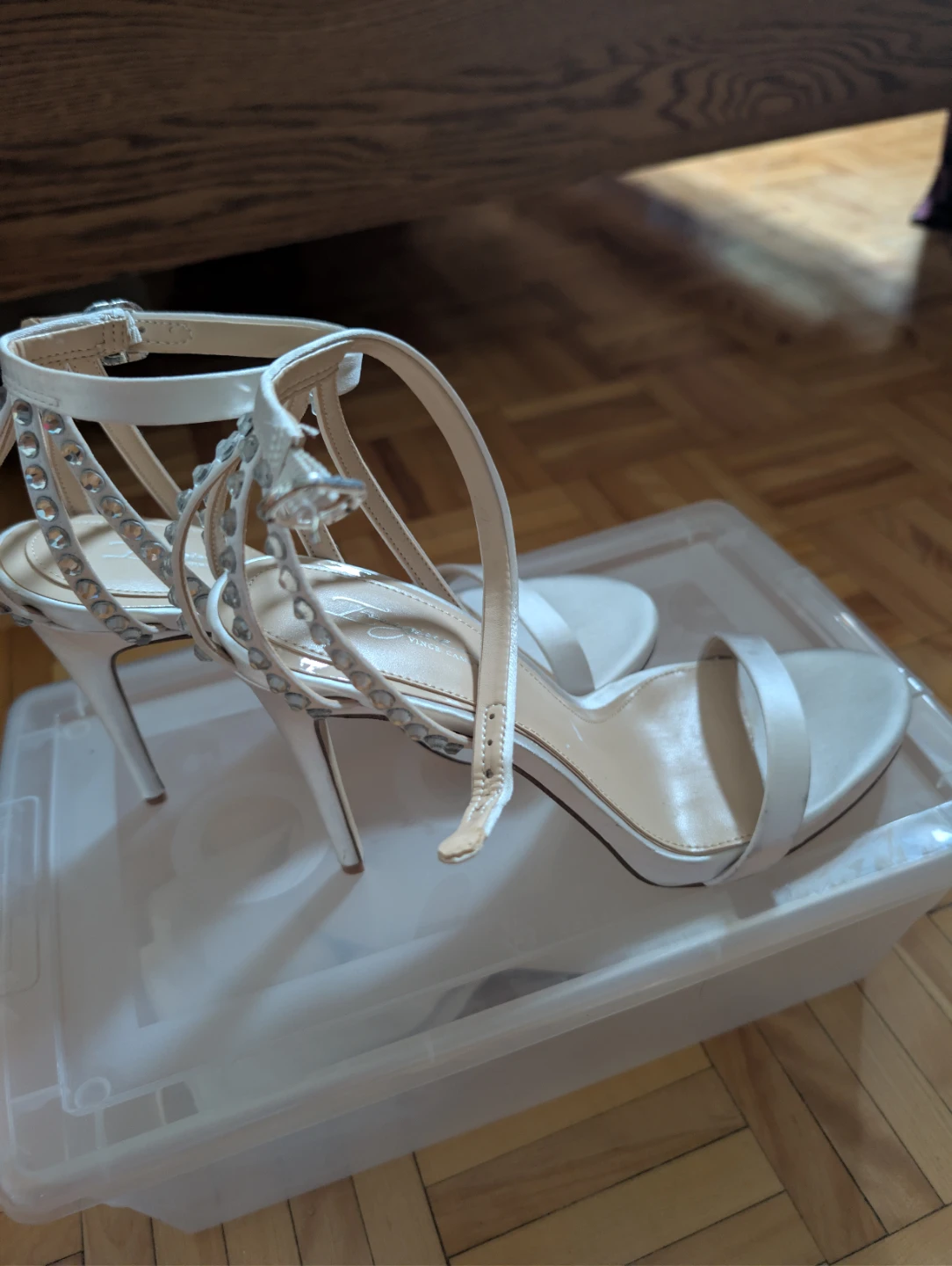 White Embellished Heels by Vince Camuto
