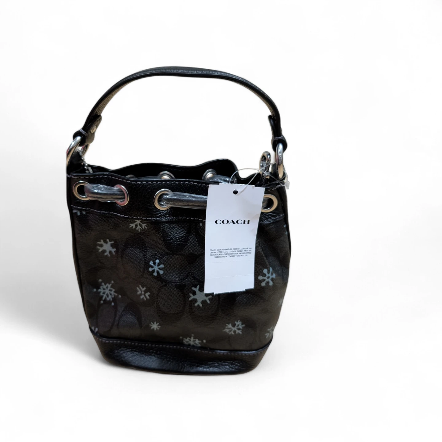 🌑 NEW 🔵 Coach Black Signature Snowflake Mini Bucket Bag - photo 2