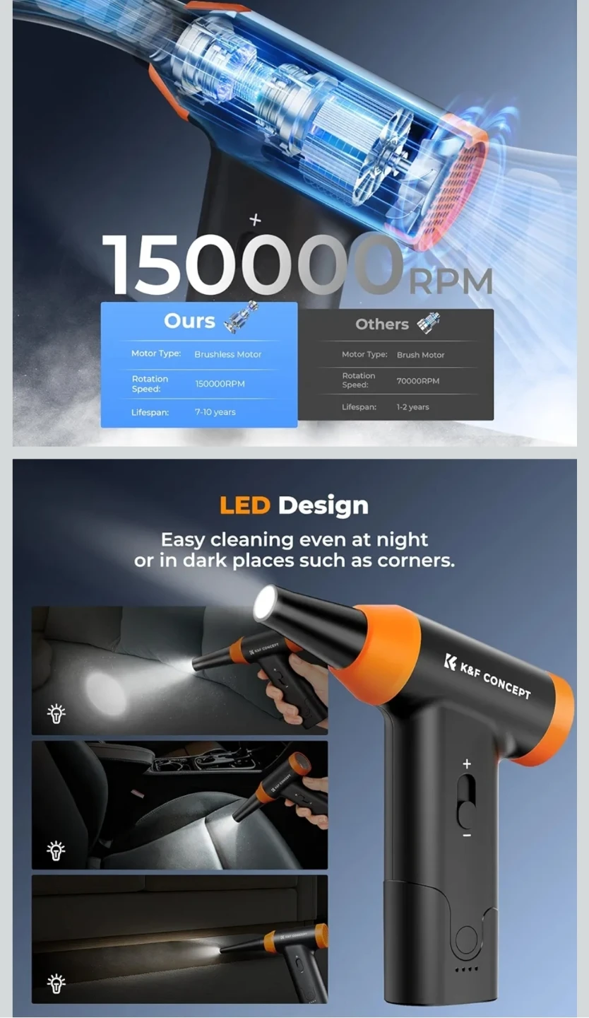 New K&F CONCEPT 2-in-1 Compressed Air Duster with LED Light